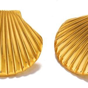 Gold Seashell Chunky Earrings, 18k Gold Plated, Waterproof, Hypoallergenic, Wome